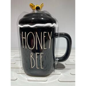 Rae Dunn Black Honey Bee Mug with Lid NEW in wrapping